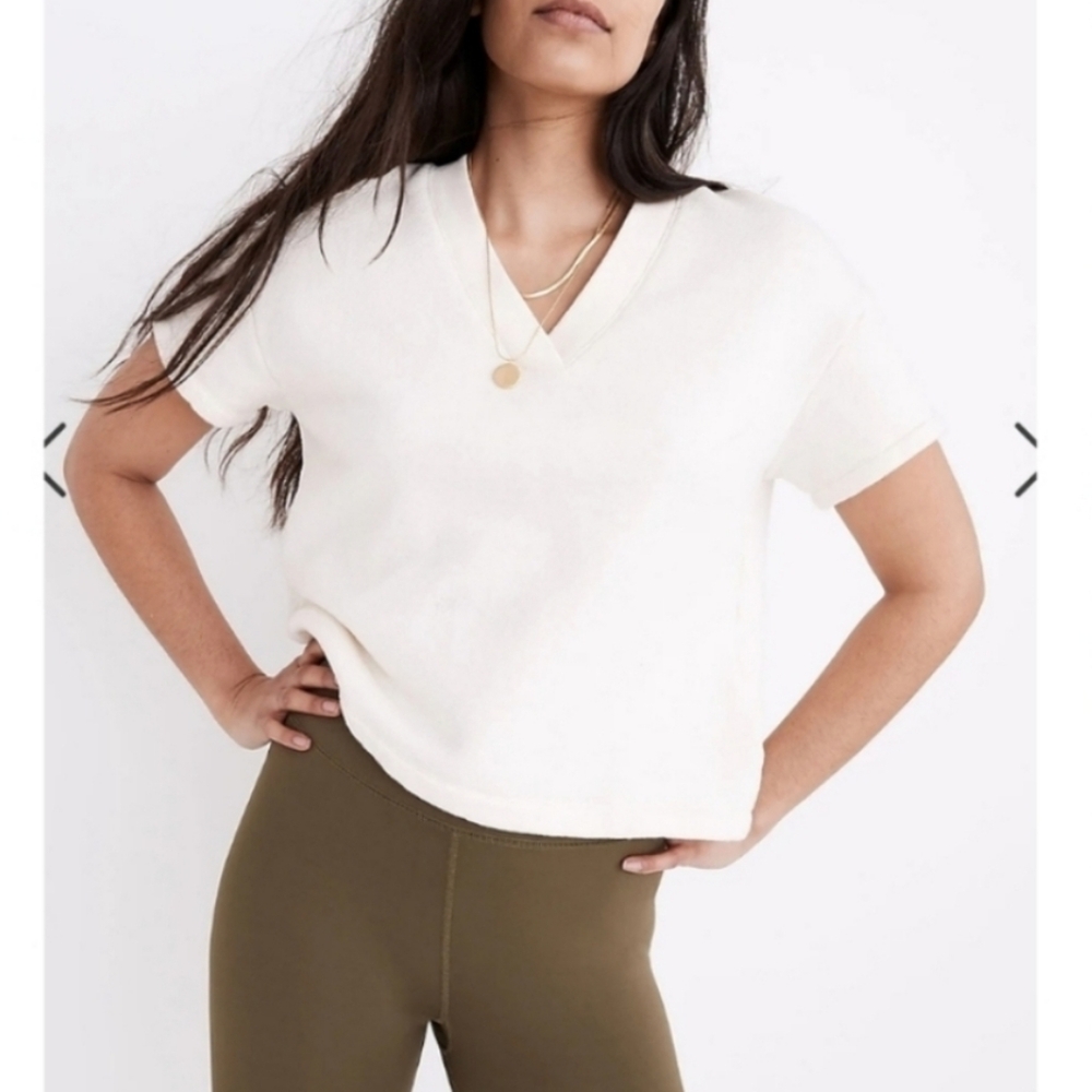 NWOT Madewell Ivory V-Neck Short Sleeve Sweatshirt